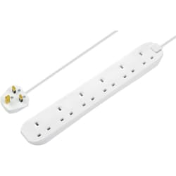 Masterplug 6 Socket 1m Extension Lead White 13A