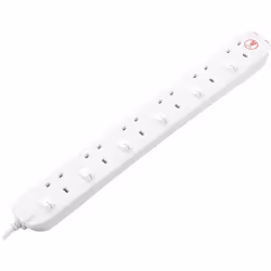 Masterplug 2m Six Socket Surge Protected Switched Extension