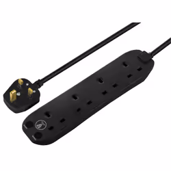 Masterplug 4 Socket 2m Surge Protected Extension Lead Black 13A