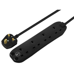 Masterplug 4 Socket 2m Surge Protected Extension Lead Black 13A