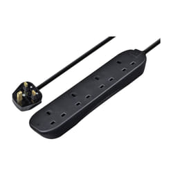 Masterplug 4 Socket  Extension Lead 13A 2 Metre, Black