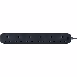 Masterplug Six Socket Long Extension Lead, 2 Metres, 13 AMP, Black