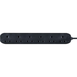 Masterplug Six Socket Long Extension Lead, 2 Metres, 13 AMP, Black
