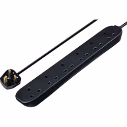 Masterplug Six Socket Long Extension Lead, 2 Metres, 13 AMP, Black