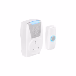 Masterplug BDCPT100-MP Wireless Plug in DoorBell with IP44 Rated Push Button, Battery Operated, White, 11.8 cm*7.7 cm*7.4 cm