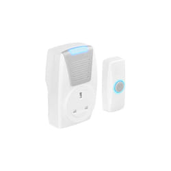 Masterplug BDCPT100-MP Wireless Plug in DoorBell with IP44 Rated Push Button, Battery Operated, White, 11.8 cm*7.7 cm*7.4 cm