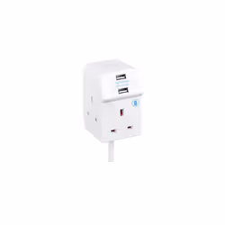 Three Socket Compact Extension Lead with Two USB Charging Ports, 2 Metre Cable, 13 Amps, White