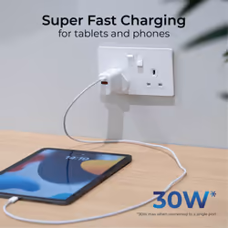 Masterplug Charger Plug USB 1 x Type A & 1 x Type C White 30W