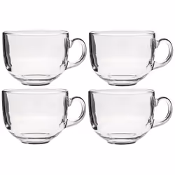 Set of 4 Extra Large JUMBO Clear Glass Coffee Mugs Soup Mugs 500ml Capacity