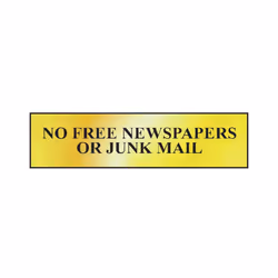 Scan No Free Newspapers Or Junk Mail - Polished Brass Effect 200 x 50mm SCA6023