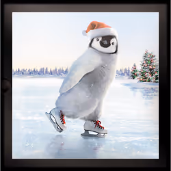 Box of 16 Festive Skating Penguin Glittered Avanti Christmas Cards Boxed Xmas
