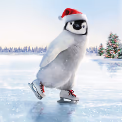 Box of 16 Festive Skating Penguin Glittered Avanti Christmas Cards Boxed Xmas