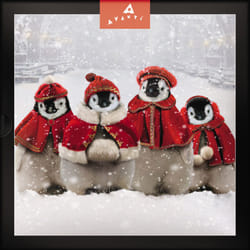 Box of 16 Four Festive Penguins Foiled Avanti Christmas Cards Boxed Xmas