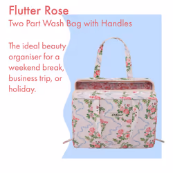 Wash Bags | Two Part Wash Bag With Handles - Flutter Rose | Travel Size & Vegan Friendly | Toiletry & Cosmetic Bag | Beauty Gift For Her