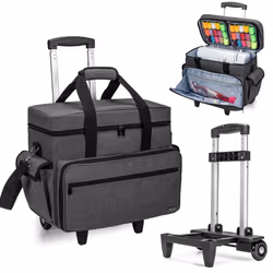 Sewing Machine Trolley Bag, Detachable Trolley Case on Wheels with Bottom Wood Pad, Compatible with Singer, Brother and Most ...