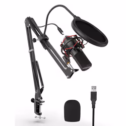 Gaming microphone USB Microphone Kit with Arm Stand, Shock Mount, Pop Filter Desktop Laptop Windows/Mac Computer Microphone f ...