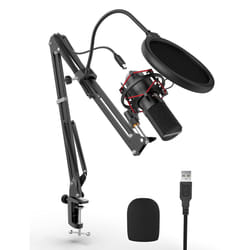 Gaming microphone USB Microphone Kit with Arm Stand, Shock Mount, Pop Filter Desktop Laptop Windows/Mac Computer Microphone for Streaming, Podcast,