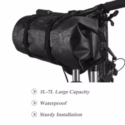 Waterproof Front Bicycle Bag, Bike Front Frame Handlebar Pannier Rack with Wheel, Dry Bag Top Closure 3L-7L Adjustable (Blue)