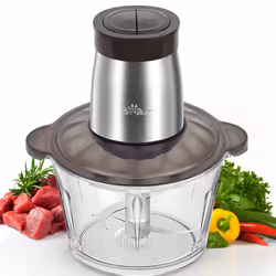 2L Food Processors 300W Electric Vegetable Chopper Glass Container with 4-304 Stainless steel Knife for Meat, Smoothie, Onion ...