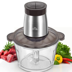 2L Food Processors 300W Electric Vegetable Chopper Glass Container with 4-304 Stainless steel Knife for Meat, Smoothie, Onions, Fruit, Vegetables