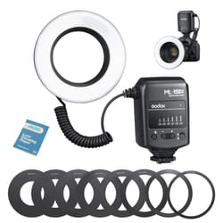 ML-150II Macro Ring Flash Light GN12 5800K 0.1-2s Recycle Times Speedlite with 8 Adapter Rings Compatible for Sony Canon Nikon Fuji Panasonic Olympus