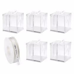 Clear Cake Box, 5Pcs 9"x9"x9" - Tall Cake Boxes with Ribbon for 6 Inch Cake Packing Carry - for Birthday Parties, Wedding (Wh ...