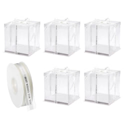 Clear Cake Box, 5Pcs 9"x9"x9" - Tall Cake Boxes with Ribbon for 6 Inch Cake Packing Carry - for Birthday Parties, Wedding (White)