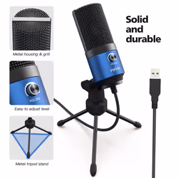 USB Computer Microphone for Recording YouTube Video Voice Over Vocals for Mac & PC, Condenser Mic with Gain Control for Home Studio, Plug & Play -