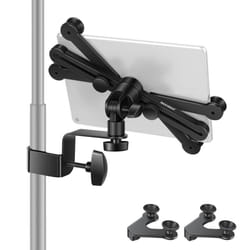 7-14 inches Adjustable Tablet Holder Mount with 360 Degree Swivel Clamp for Connecting with Microphone Stand, Compatible with iPad, iPad Pro, iPad Air