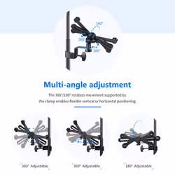 7-14 inches Adjustable Tablet Holder Mount with 360 Degree Swivel Clamp for Connecting with Microphone Stand, Compatible with iPad, iPad Pro, iPad Air