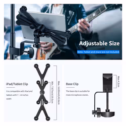 7-14 inches Adjustable Tablet Holder Mount with 360 Degree Swivel Clamp for Connecting with Microphone Stand, Compatible with iPad, iPad Pro, iPad Air