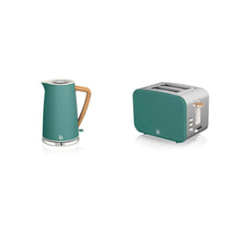 Nordic Jug Kettle, 1.7 Litre, Pine Green, Rapid Boil, 3kw, SK14610GREN & Nordic 2 Slice Toaster, Green, 900W, Soft Touch and Matte Finish, 6 Browning