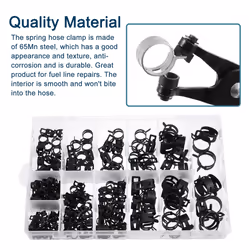 210Pcs 7-25mm 12 Size Spring Band Hose Clamp with Swivel Clamp Plier Assortment Kits, Fuel/Silicone Vacuum Hose Pipe Clamp Low Pressure Air Clip Clamp