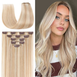 Blonde Hair Extensions Clip in, 24 Inch 75g Clip in Hair Extensions Real Human Hair - 5 PCS Clip in Hair Extensions, (Ash Blonde & Bleach Blonde)
