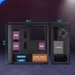 AL800 Full Tower PC Computer Case w/Door Opening Design Tempered Glass, E-ATX/ATX Support, Built-in ARGB LED Strip in Front Mesh Panel, Type-C Ready,