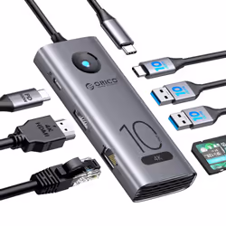 10Gbps USB C Hub,ORICO 8-in-1 USB-C Laptop Docking Station to 4K@60Hz HDMI,2USB 3.2 10G,USB-C 10G,100W PD,SD/TF,Gigabit Ether ...