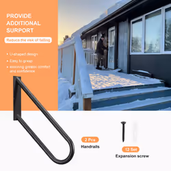 2pcs U-Shaped Stair Handrails for Outdoor Steps, Wall Mount Handrail 1-4 Steps, Hand Railings (27.5"Length,24"Height) for Garden Wall Garage Steps