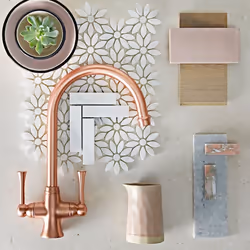 Traditional Estuary Kitchen Mixer Tap Twin Lever Swivel Curved Brushed Copper