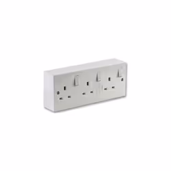 Single 1 Gang to Triple 3 Gang Switched Fused Mains Socket Converter with Back Box, White
