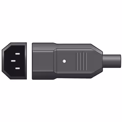 Rewireable C14 IEC plug with rubber cable protector and strain relief