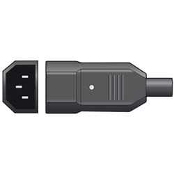 Rewireable C14 IEC plug with rubber cable protector and strain relief