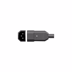 Rewireable C14 IEC plug with rubber cable protector and strain relief