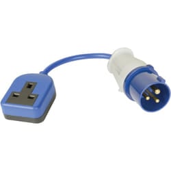 13A Socket to 16A Plug Mains Electric Hook Up Fly Lead Converter Adapter for Caravan Site Camping Motorhome Marina, Blue