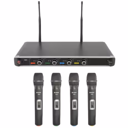 UHF wireless system with 4 independent channels. The receiver is 19" rack-mountable and features 4 separate XLR outputs ...