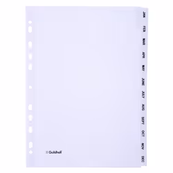 Guildhall Exacompta Index Jan-Dec A4 160gsm Card White with White Myla