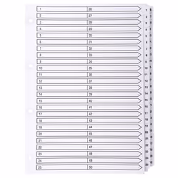 Guildhall Exacompta Index 1-50 A4 160gsm Card White with White Mylar T