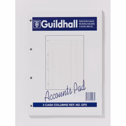 Guildhall A4 Ruled Account Pad with 2 Cash Columns and 60 Pages White