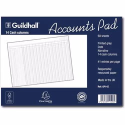 Guildhall Ruled A3 Account Pad with 14 Cash Columns and 60 Pages Grey