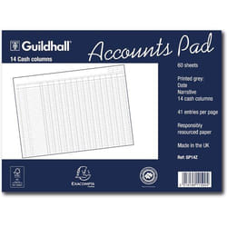 Guildhall Ruled A3 Account Pad with 14 Cash Columns and 60 Pages Grey