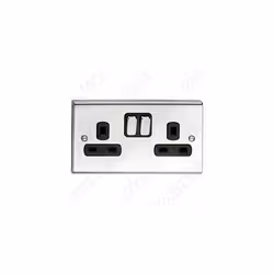 Deta SD1209CHB Switched Socket Outlet 13 Amp - 2 Gang (Polished Chrome /Black Inserts)